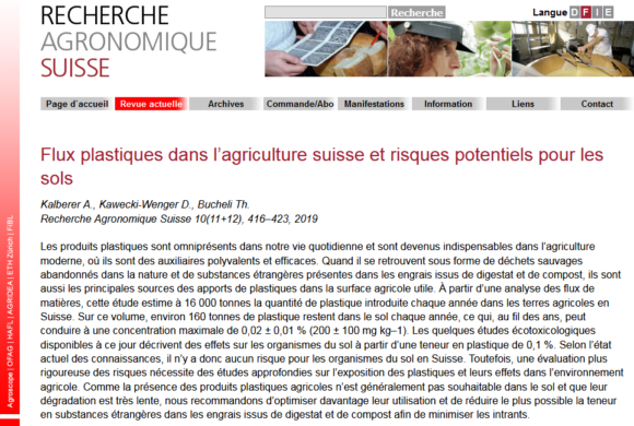 Flux plastiques dans l’agriculture suisse et risques potentiels pour les sols