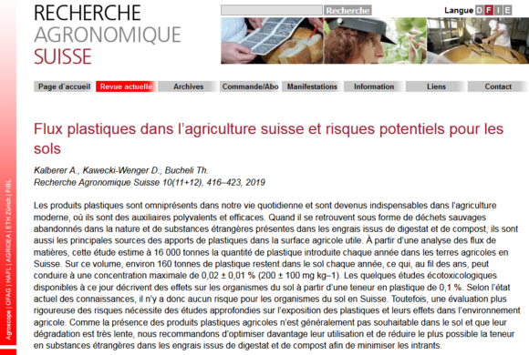 (Français) Flux plastiques dans l’agriculture suisse et risques potentiels pour les sols (Français) Flux plastiques dans l’agriculture suisse et risques potentiels pour les sols