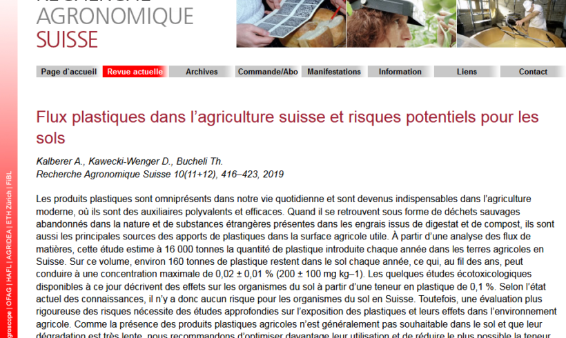 (Français) Flux plastiques dans l’agriculture suisse et risques potentiels pour les sols